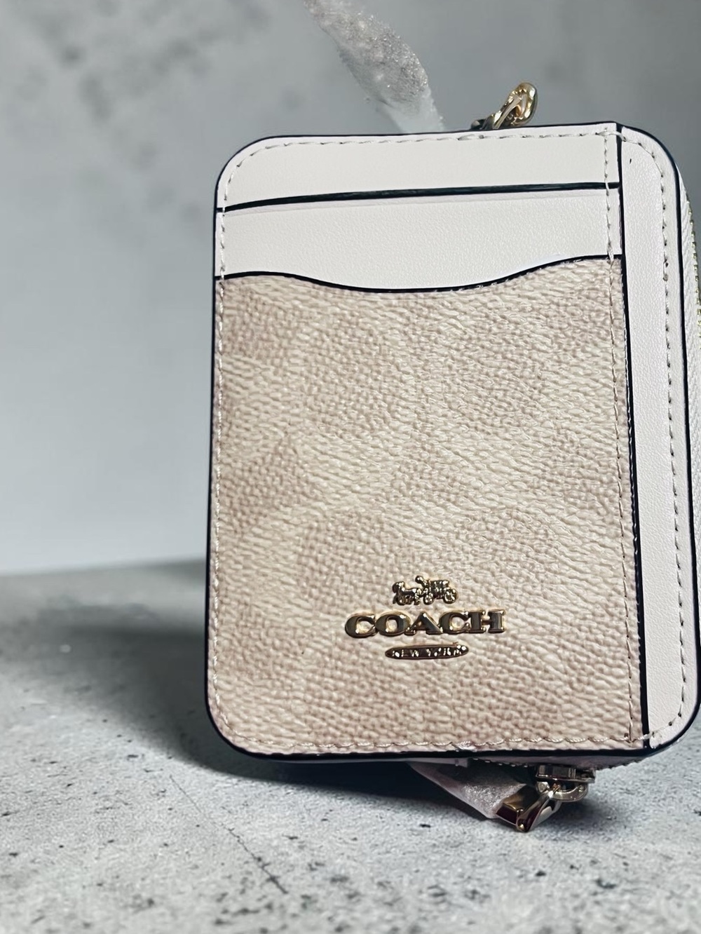 FINAL OFFER!! W/ free shipping! Coach Sand & Chalk  Card Case with Gold Accents
